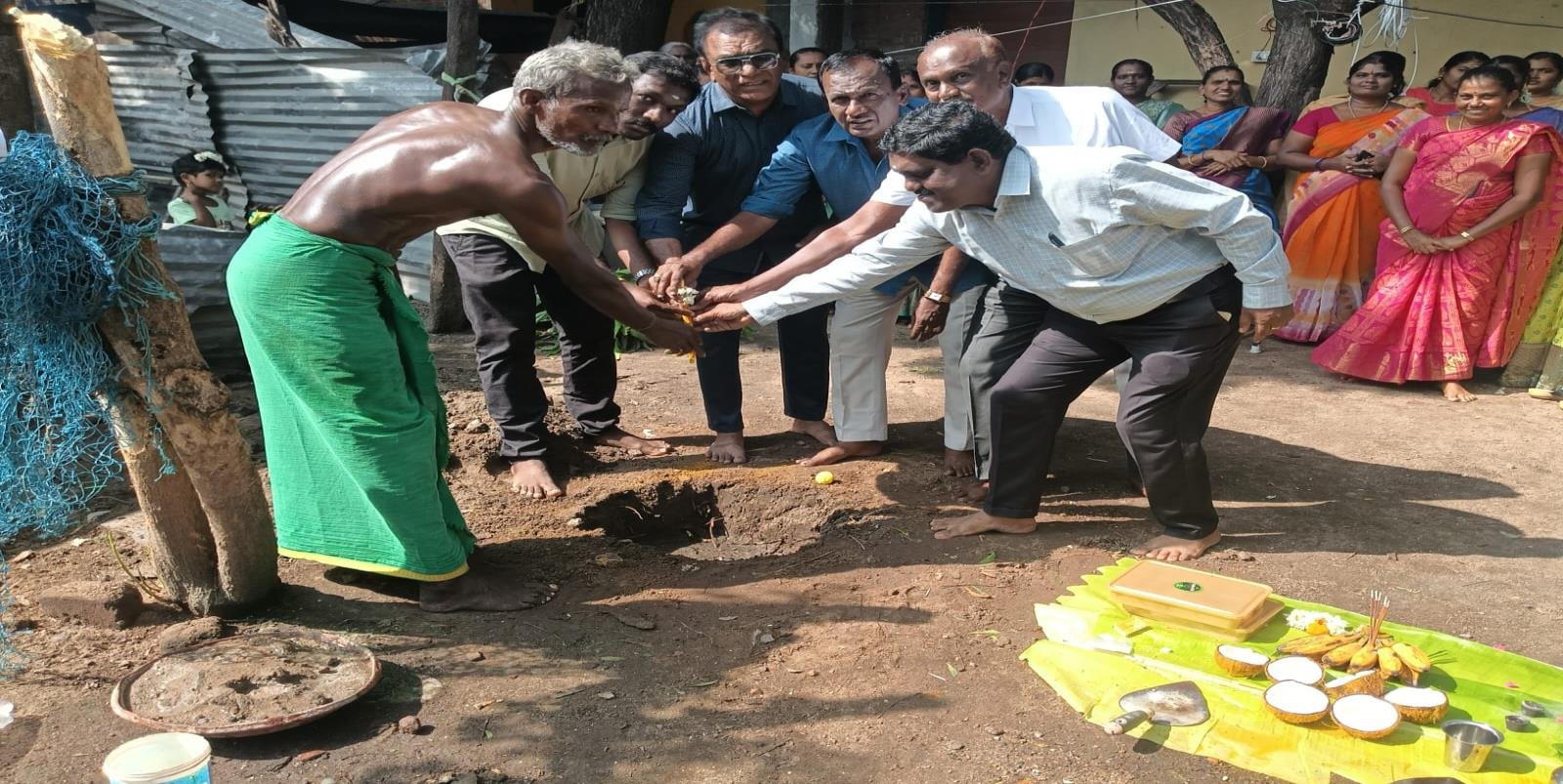 Foundation laying at construction site
